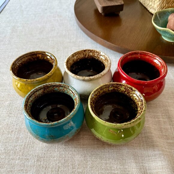 Succulent Plant Pots Glazed Ceramic Planter Small Planters Drainage Set of 5 - Picture 2 of 9